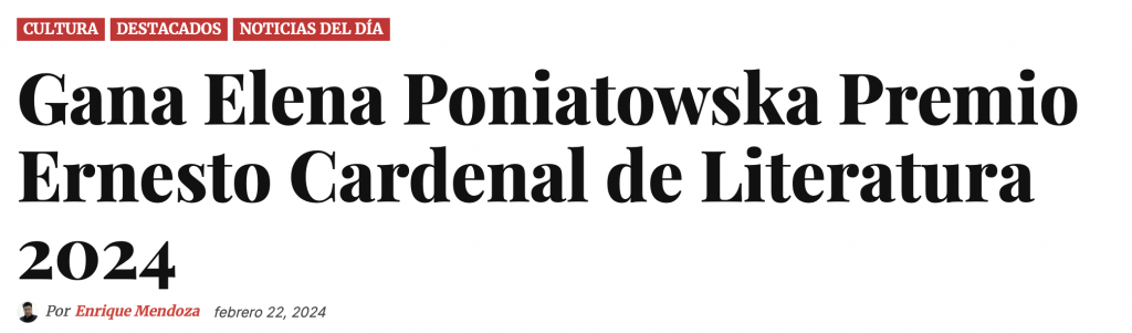 Zeta Tijuana — Elena Poniatowska Premio Ernesto Cardenal de Literatura 2024