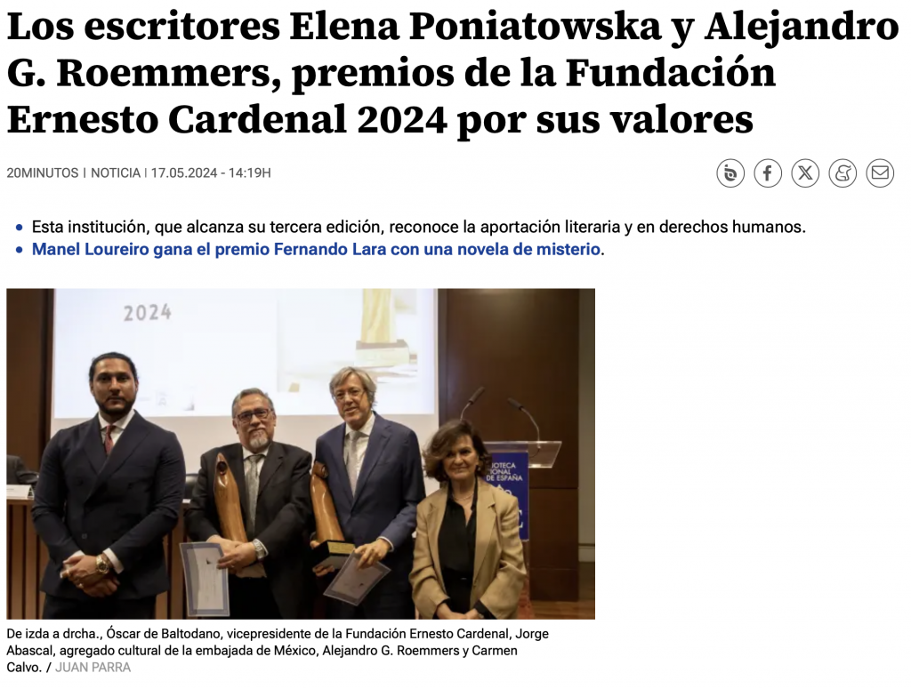 20 Minutos — Premio Fundación Ernesto Cardenal 2024