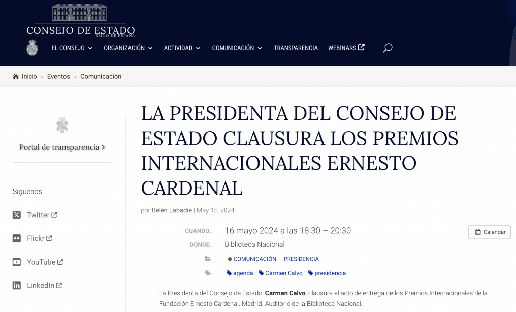 Consejo de Estado — Premios Internacionales Ernesto Cardenal